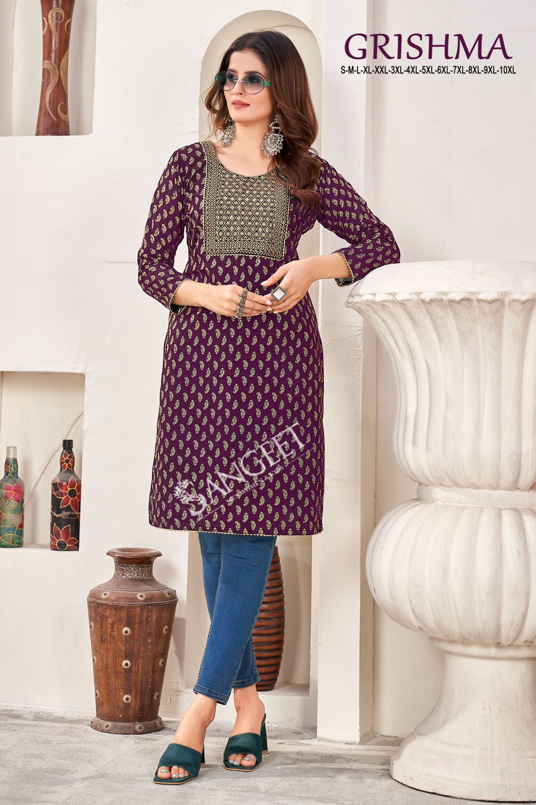 Grishma Mom Foil Printed Georgette Kurtis Wholesale Online
